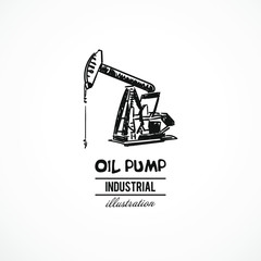 Hand drawn oil pump, industrial equipment. Vector illustration. Sketch.