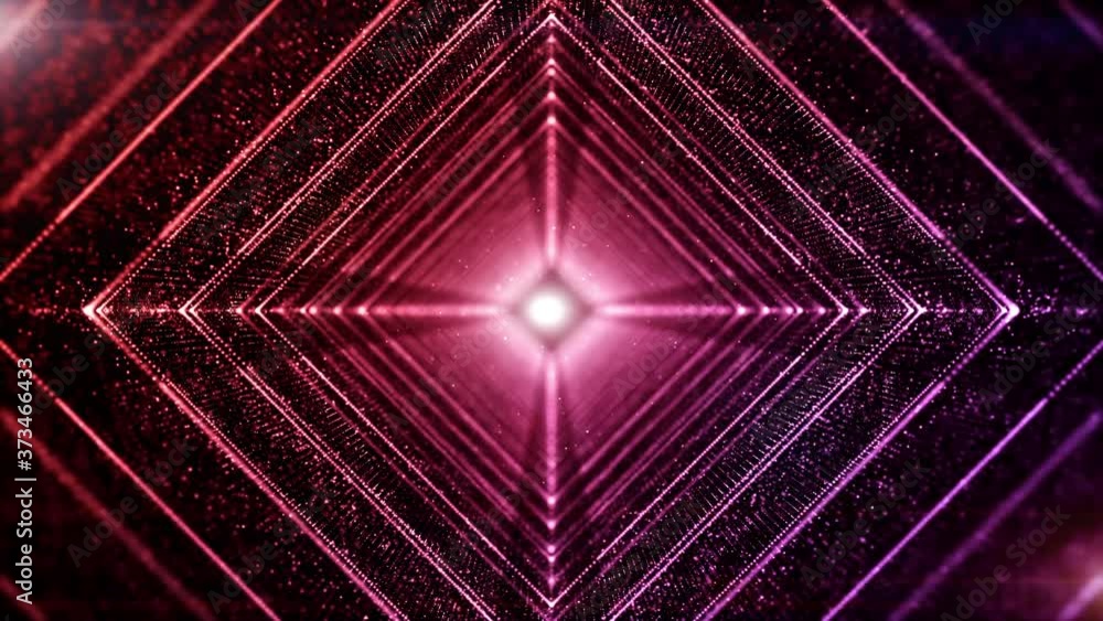 Poster square digital tunnel of cyberspace with particles and lighting, technology network connections abst