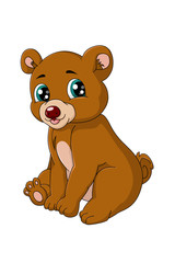 Cute little happy baby brown bear cartoon animal vector illustration