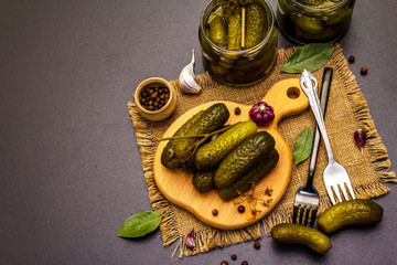 Marinated pickled cucumbers with spices and herbs