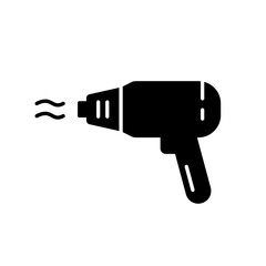 Silhouette icon of Building hairdryer. Outline emblem of electric heat gun with hot air. Black illustration of professional repair tool. Flat isolated vector pictogram, white background