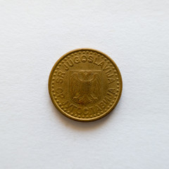 The back of the fifty para coin, the dinar was divided into 100 para, the currency of the Federal...