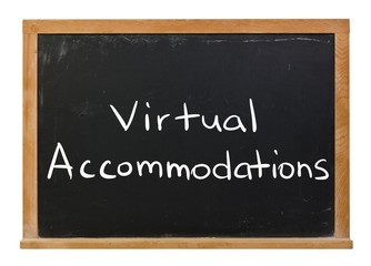 Obraz premium Virtual Accommodations written in white chalk on a black chalkboard isolated on white