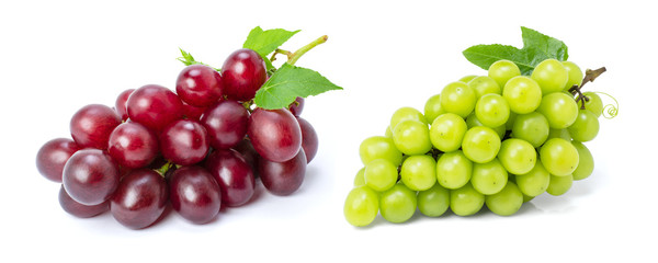 bunch of red and green grapes on white background