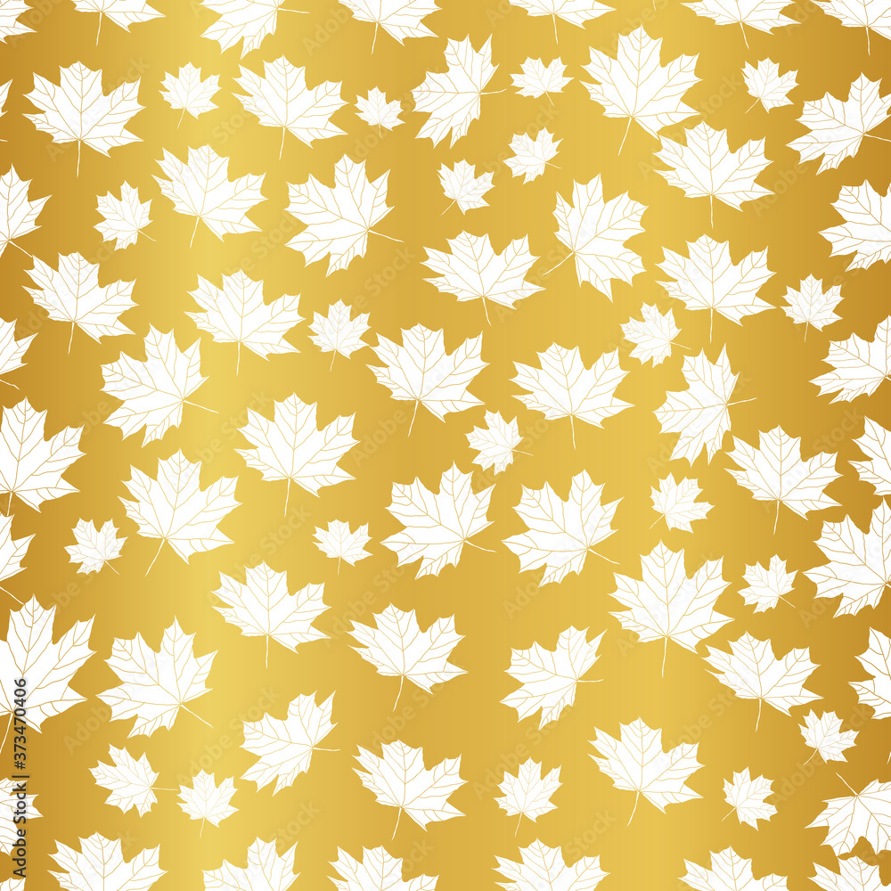 Wall mural seamless pattern with fall leaf, abstract leaf texture on gold background design