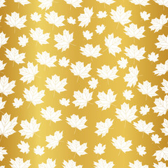 Seamless pattern with fall leaf, abstract leaf texture on gold background design