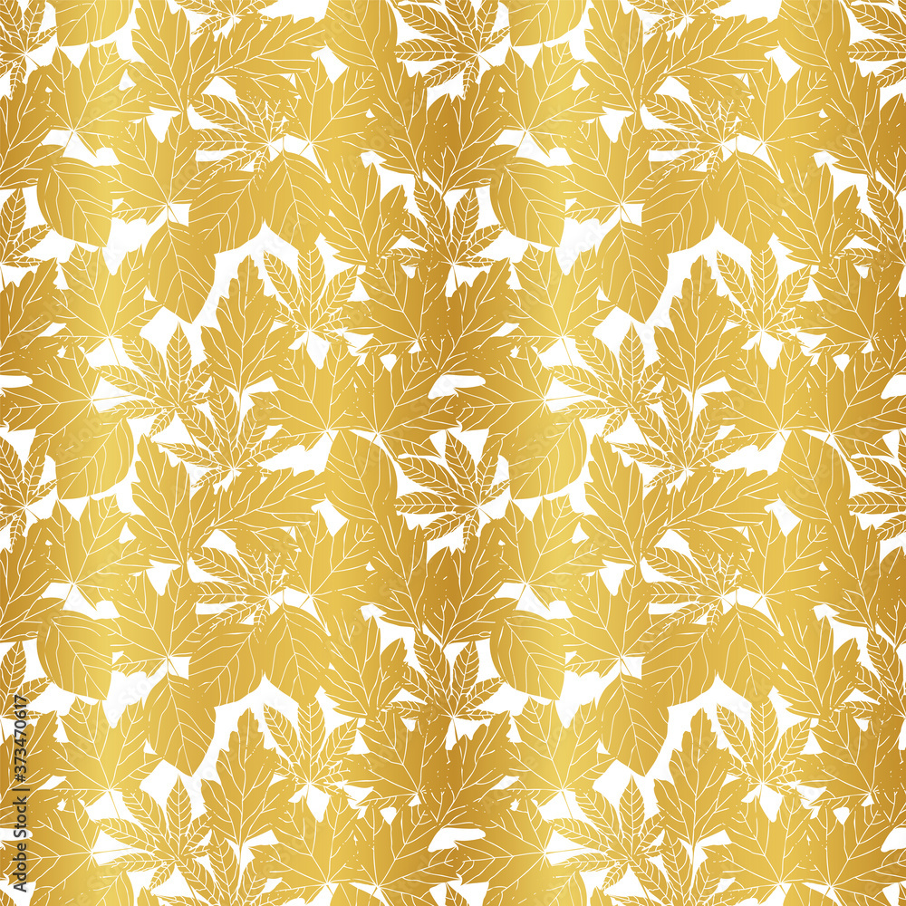 Wall mural seamless pattern with fall leaf, abstract golden leaf texture on white background design