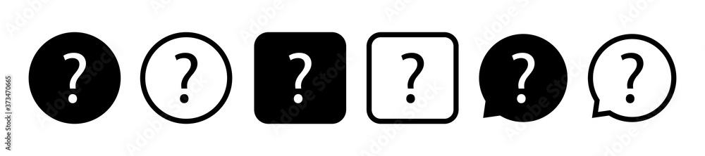 Poster question mark sign icon. help symbol. faq sign. round and square black buttons. vector illustration.