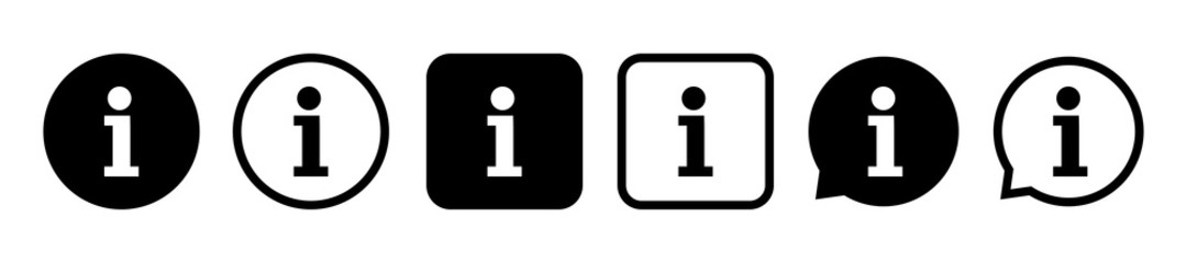 Information sign vector icon. Set Info sign. Black buttons isolated on white background. Vector illustration.