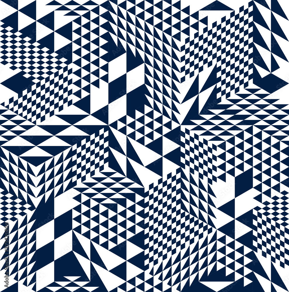 Poster 3d cubes seamless pattern vector background, rhombus and triangles dimensional blocks, architecture 