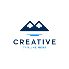 Abstract Mountain Logo with River Waves. mountain and ocean vector badge logo