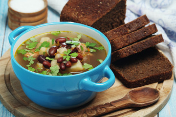 A bowl with kidney bean vegetable soup