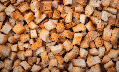 baked croutons of white bread with a crust