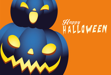 Halloween blue pumpkins cartoons vector design