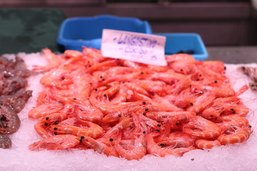 Shrimps and shellfish for sale at the market