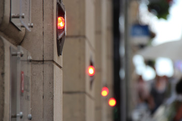lights on the facade of a building in nantes (france)