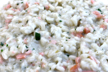 Risotto with salmon and zucchini. Italian food