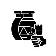 Handicraft black glyph icon. Paint created pottery. Handmade vase to paint for artist. Clay creation for creative craftsmanship. Silhouette symbol on white space. Vector isolated illustration