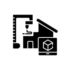 DIY building black glyph icon. Professional engineering project. Visual production of house. Render three dimensional model. Silhouette symbol on white space. Vector isolated illustration