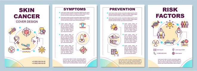 Naklejka premium Skin cancer brochure template. Melanoma symptoms and prevention. Flyer, booklet, leaflet print, cover design with linear icons. Vector layouts for magazines, annual reports, advertising posters