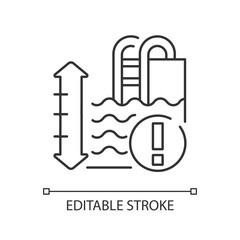 Pool depth linear icon. Aqua park recreation rule, safe swimming conditions thin line customizable illustration. Contour symbol. Summer recreation. Vector isolated outline drawing. Editable stroke
