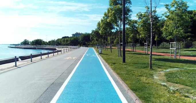 Empty bicycle road in Caddebostan coast, Istanbul city,Turkey, during Covid-19 Coronavirus outbreak
