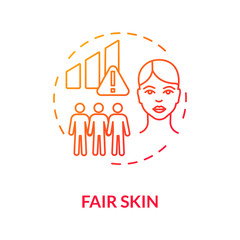 Fair skin concept icon. Melanoma risk factors. Ultraviolet radiation. Cancer prevention. Dermatology. Caucasian skin idea thin line illustration. Vector isolated outline RGB color drawing