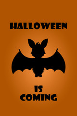 Orange halloween banner with black bat. Halloween is coming.