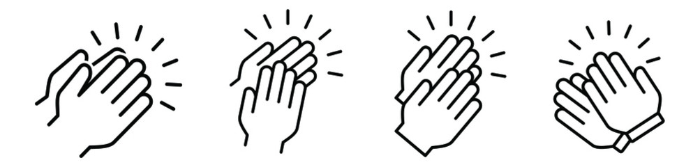 Applause audience icon. Clap, plaudits, standing ovation symbol. flat hands clapping icons. High five signs. Vector human language sign. compliment day. Bravo congratulation, congrats. Cheer hands up - obrazy, fototapety, plakaty