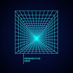 Perspective grid on a dark background. Modern vector illustration