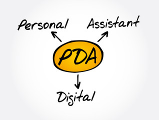 PDA - Personal Digital Assistant acronym, technology concept background