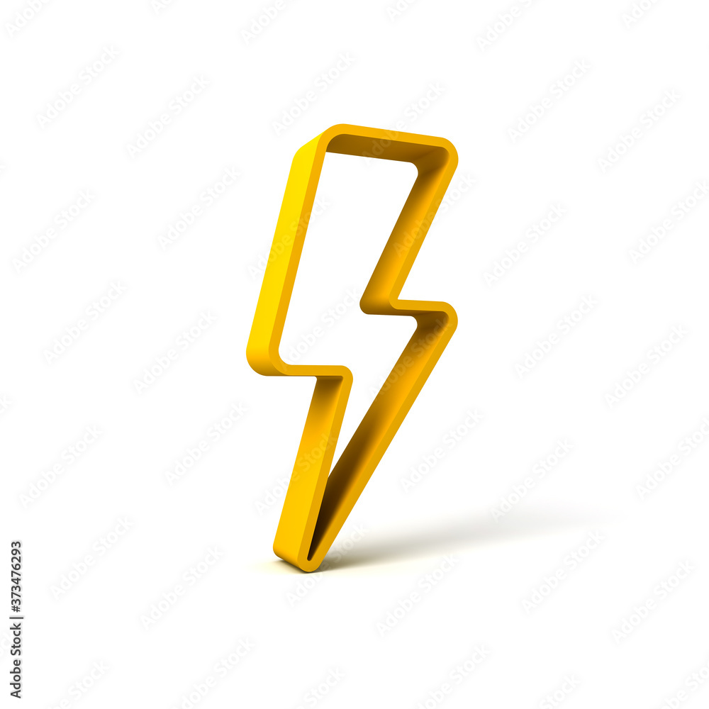 Poster 3d yellow thunder or lightning isolated over white background with shadow 3d rendering