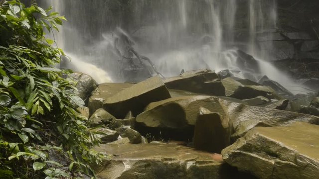 Man Fah waterfall after heavy rainfall in deep forest Thap Lan National Park, Thailand.