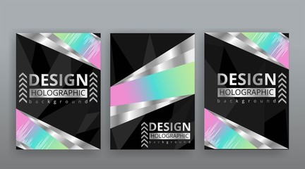 Holographic abstract page templates set, retro wave glitch creative hipster neon and pastel gradient colors.