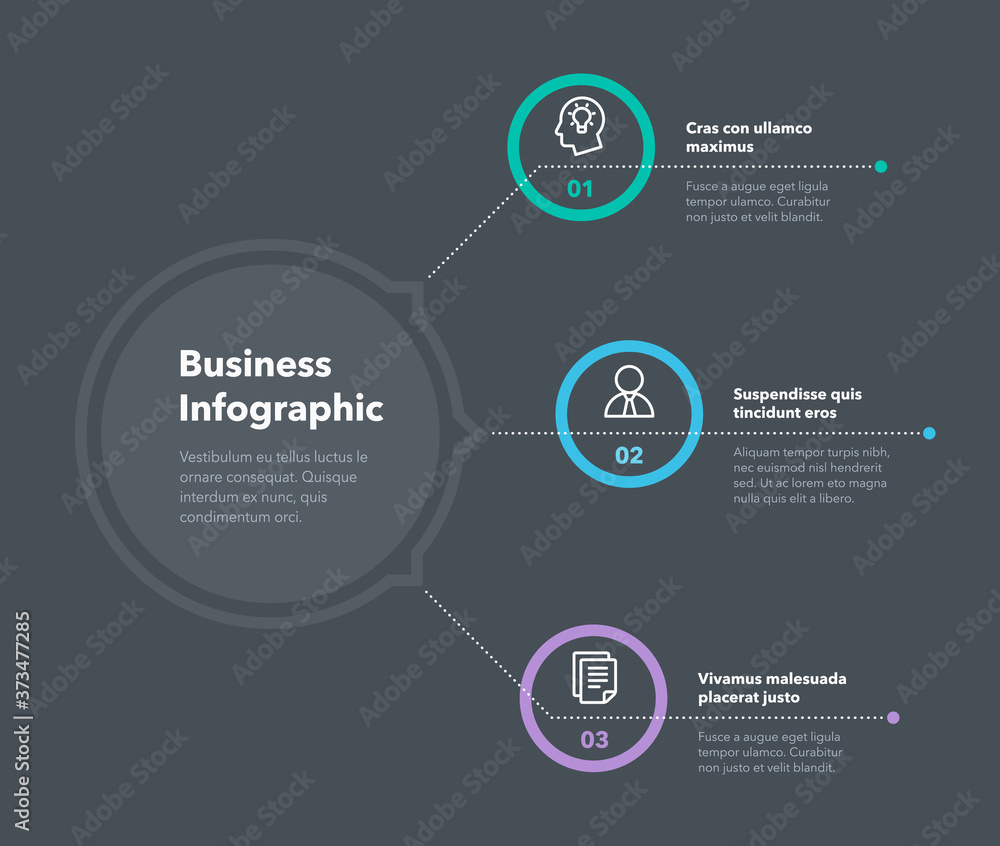 Leinwandbilder simple concept for business diagram with three steps and place for your description - dark version. 
