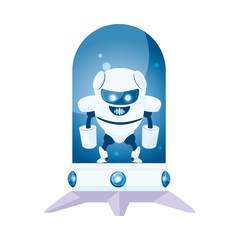 white robot cartoon in glass sphere vector design