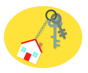House keys on a yellow background. Symbol. Vector illustration.