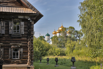 The Museum of wooden architecture. Old traditional Russian peasant house. House of a rich...