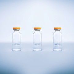 Medicine bottles, blank ampoules with vaccine, 3d illustration