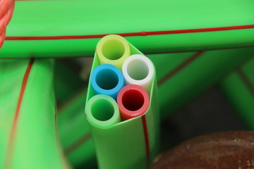 Hose with tubes into it for glass fibre cables for fast internet in Zevenhuizen.