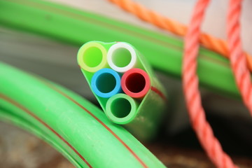 Hose with tubes into it for glass fibre cables for fast internet in Zevenhuizen.