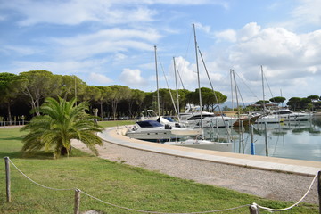 The harbor of Marina di Cecina. Boats inside the port in a summer day.