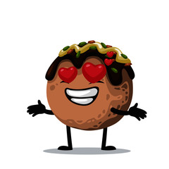 vector illustration of takoyaki mascot or character with love eye