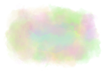 Watercolor splash cloud painting in subtle ethereal pastel colors of pink, green, purple and yellow. Computer generated watercolor painting.