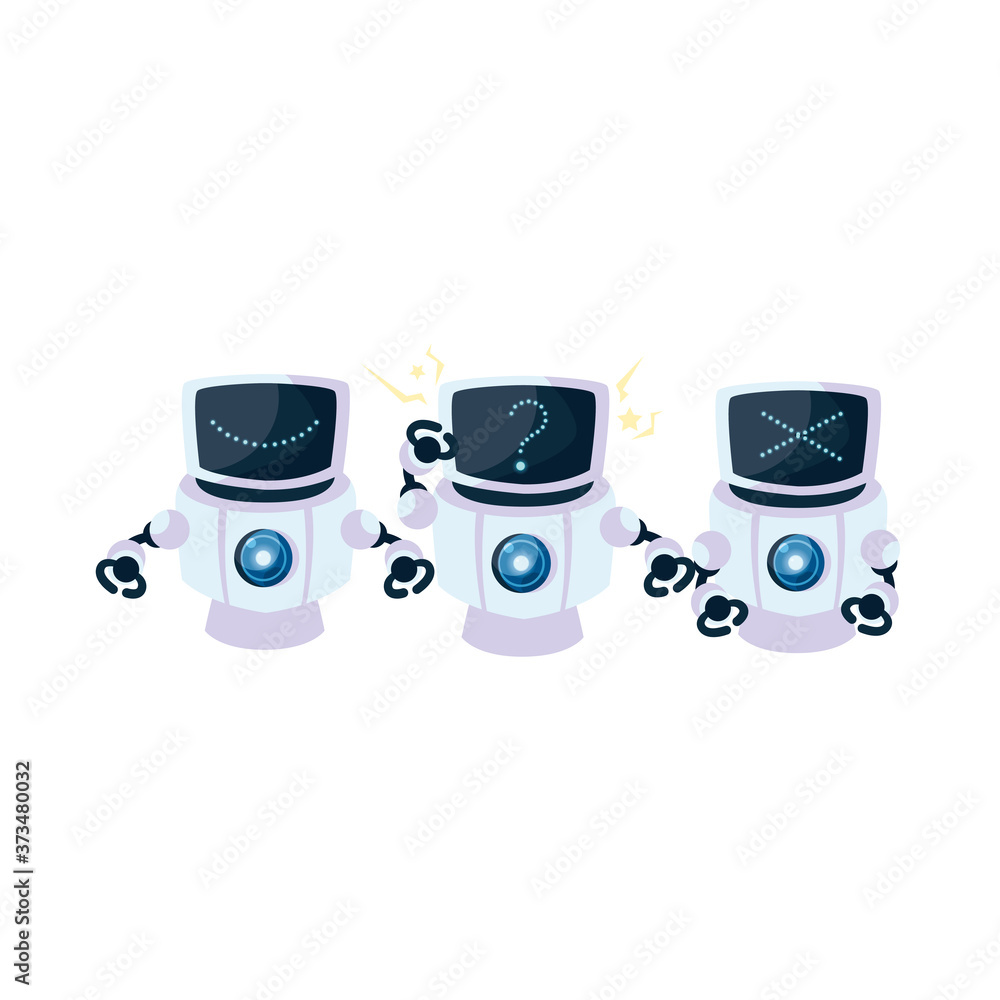 Poster white robots cartoons vector design