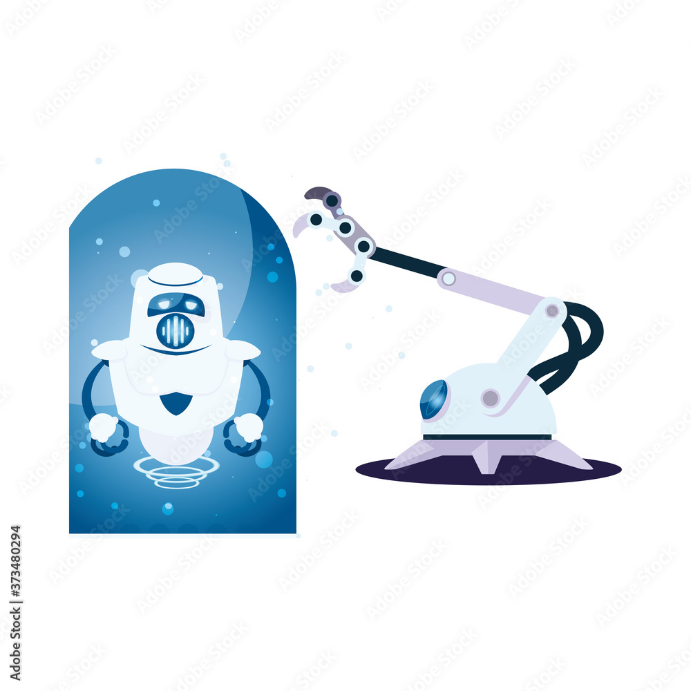 Poster white robots cartoons vector design
