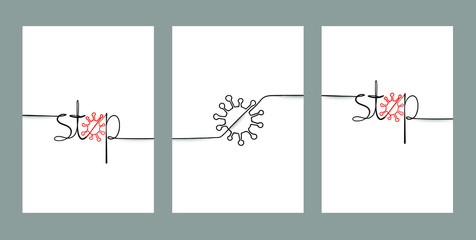 Stop virus sign concept, set of minimalims art design.Covid-19 stop, illustration.