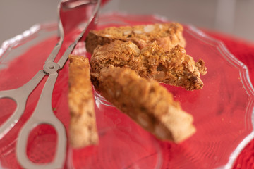 Cantucci, cookies of Lent, Italian tradition. Photographic close-up.