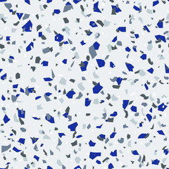 Fototapeta na wymiar Terrazzo seamless pattern blue and grey. Italian classic type of floor in Venetian style composed of natural stone, granite, marble, glass and concrete. Vector illustration