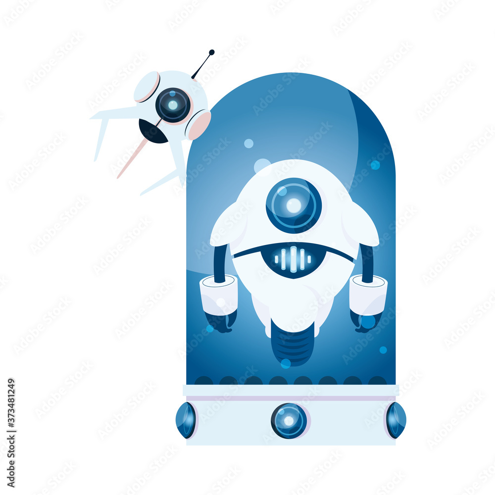 Poster white robots cartoons vector design